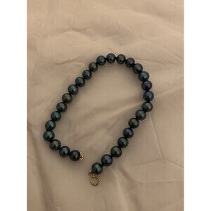 14K Cultured Black Peacock Pearl Bracelet Gold Clasp 7.5" 8mm Knotted